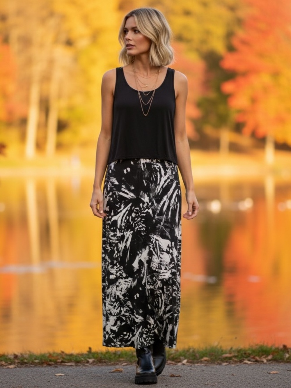 Cupio Black Print Overlay Maxi Dress L